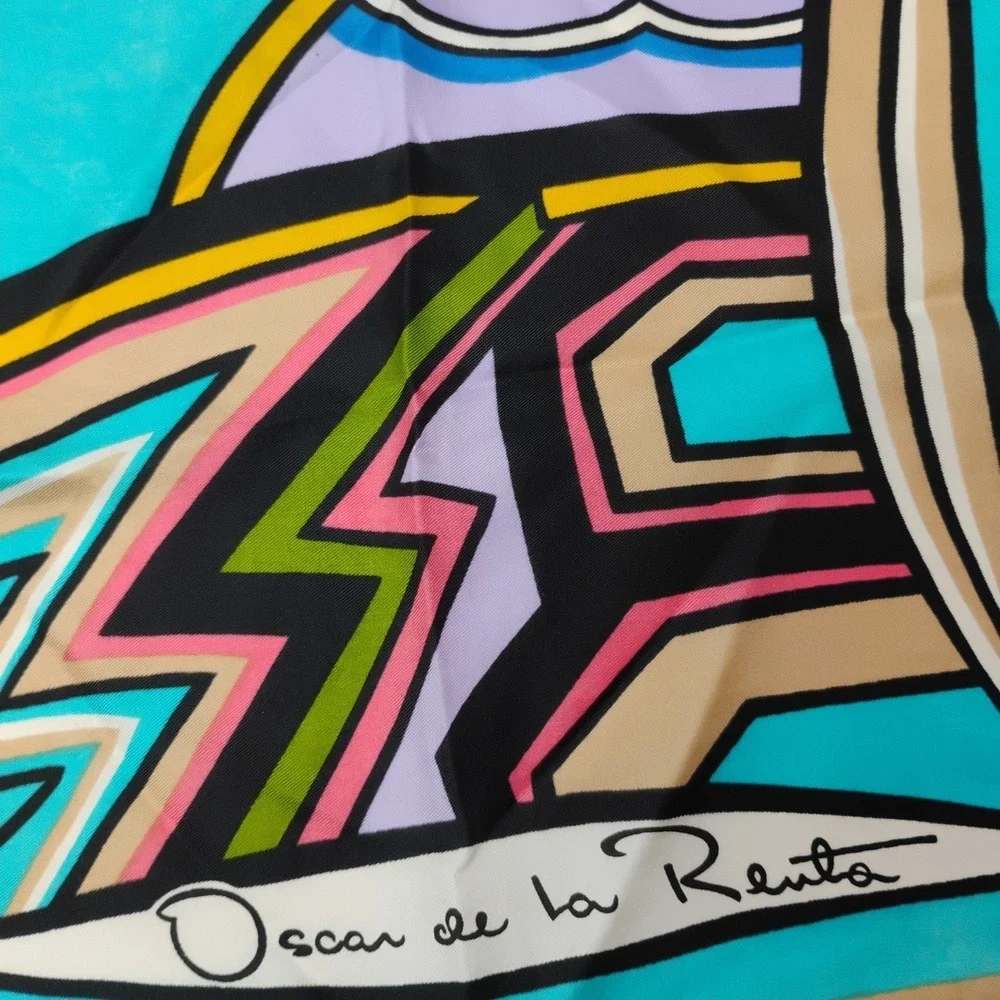 Vintage Oscar de la Renta Silk Scarf Kabuki Print Abstract Multicolor 22